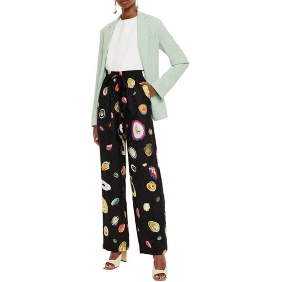 Diane Von Furstenberg Denise Silk Colorful Geode Wide Leg Pants Small S 4 6 $400 - Picture 1 of 11